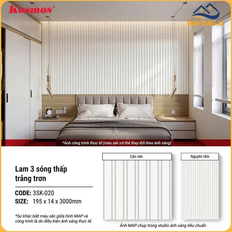 Tấm Nhựa Lam 3 Sóng Thấp Kosmos Màu Trắng Trơn 3SK-020