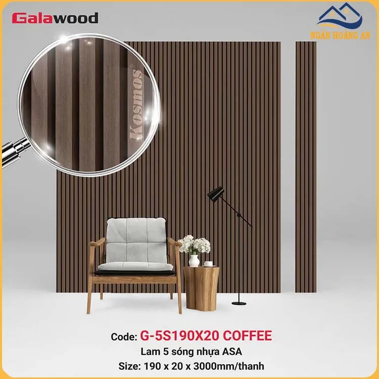 Tấm Ốp Lam 5 Sóng Gỗ Nhựa ASA Galawood G-5S190X20 Coffee