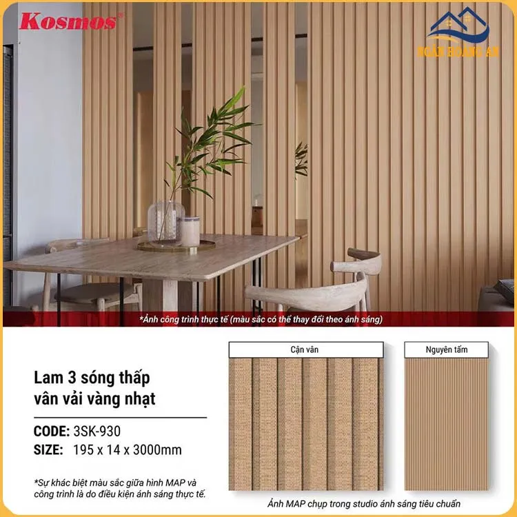 Tấm Ốp Tường Lam Sóng Giả Vân Vải Vàng Nhạt Kosmos 3SK-930