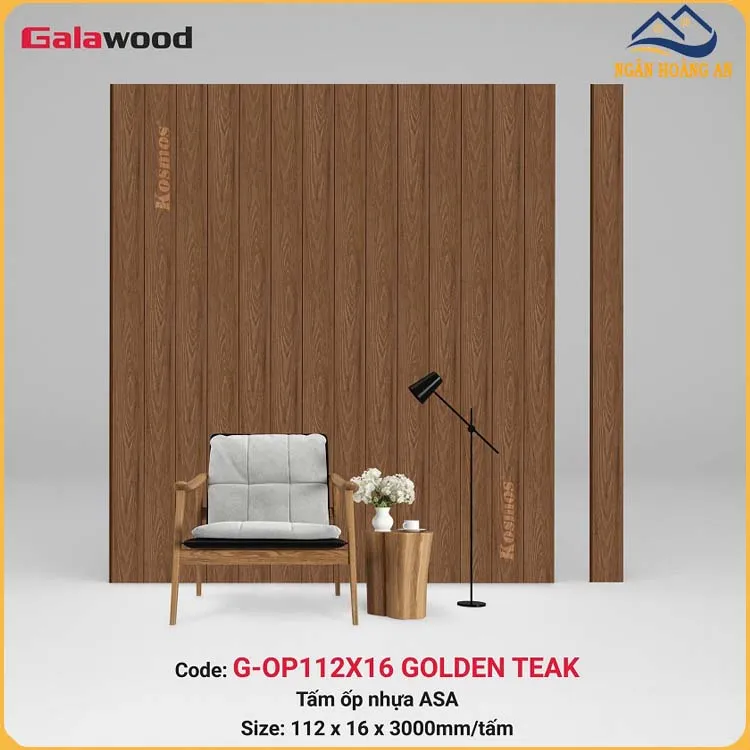 Tấm Ốp Tường Ngoài Trời Phủ ASA Galawood G-OP112X16 Golden Teak