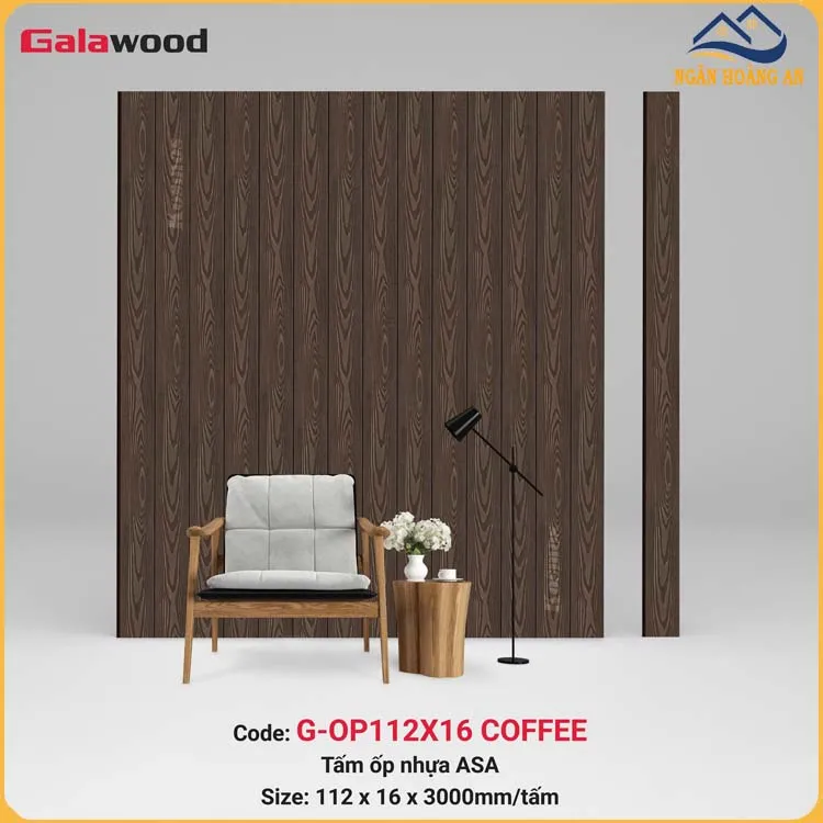 Tấm Ốp Tường Trần Ngoài Trời Phủ ASA Galawood G-OP112X16 Coffee