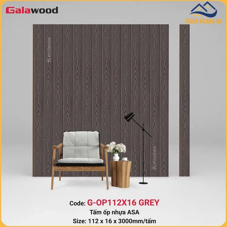 Tấm Ốp Vách Gỗ Nhựa Ngoài Trời Phủ ASA Galawood G-OP112X16 Grey