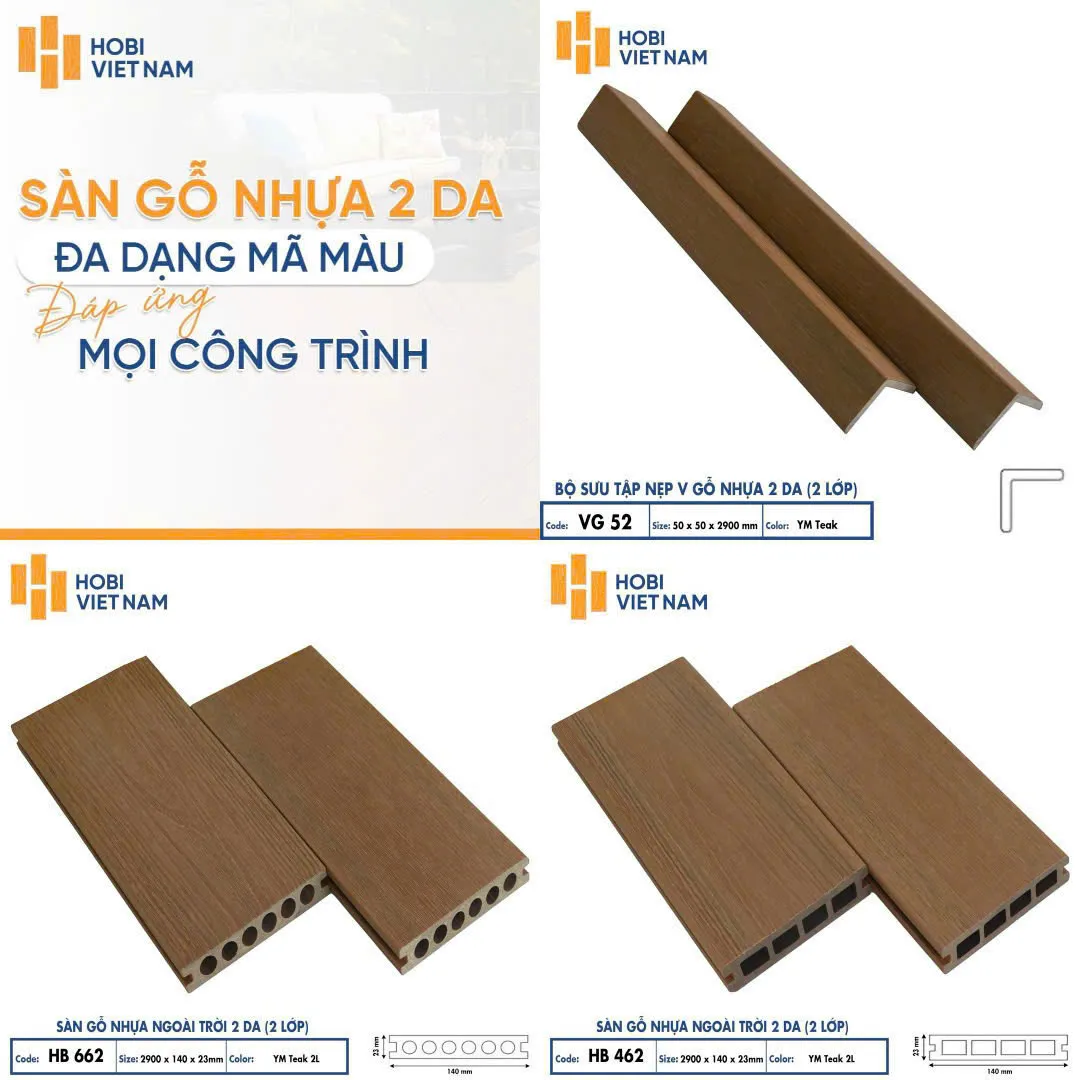 Nẹp Chữ V Gỗ Nhựa 2 Lớp Phủ Polymer Hobiwood VG52 YM Teak