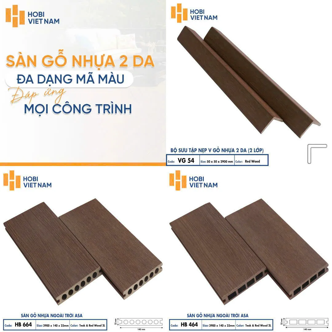 Nẹp V Gỗ Nhựa 2 Lớp Ngoài Trời Hobiwood VG54 Red Wood