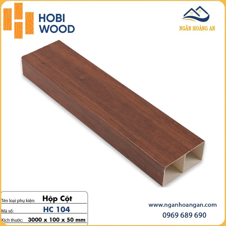 Hộp Cột Nhựa Giả Gỗ Trang Trí Cầu Thang Hobiwood 50x100 HC104