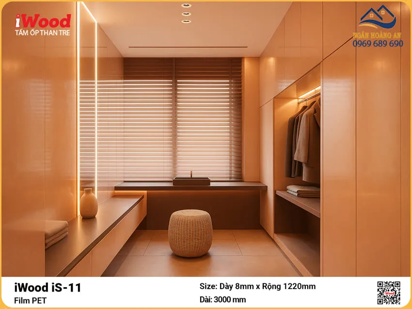 Tấm Sợi Than Tre Ốp Tường Phủ PET iWood iS-11