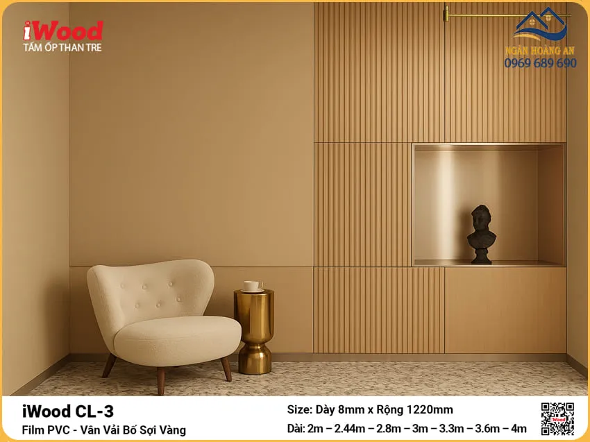 Tấm Ốp Than Tre Ốp Tường Giả Vải Bố Sợi Vàng iWood CL-3
