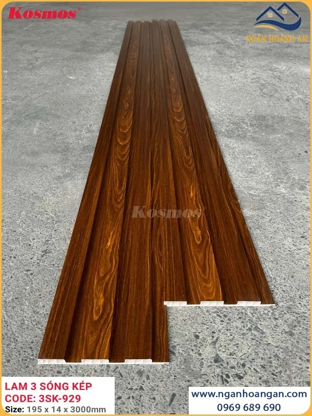 Tấm Lam 3 Sóng Chân Kép Nhựa Giả Gỗ Kosmos 3SK-929