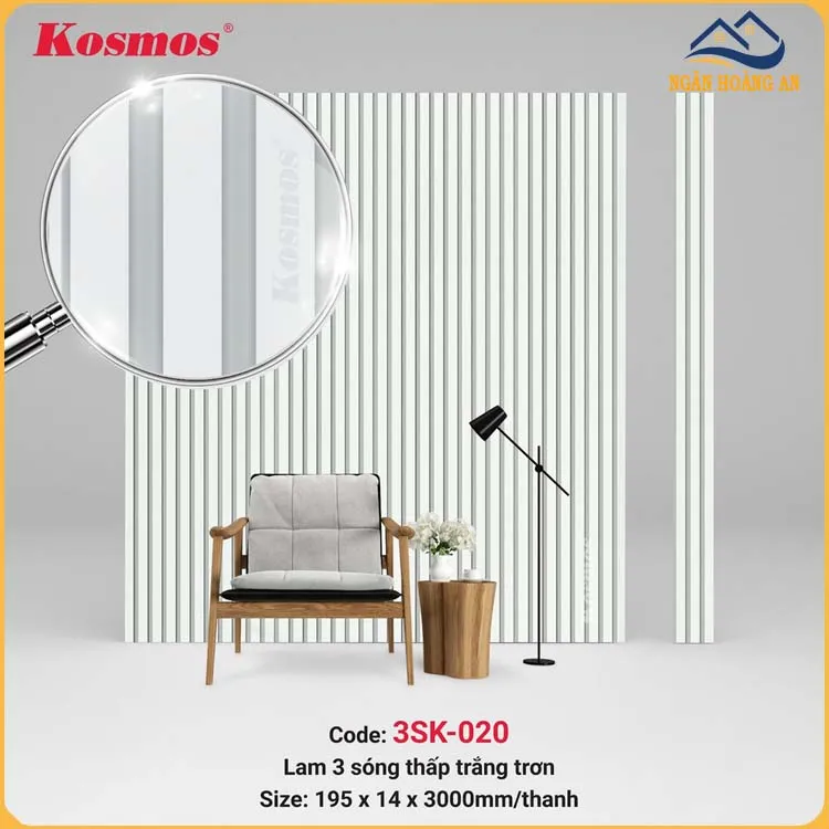 Tấm Nhựa Lam 3 Sóng Thấp Kosmos Màu Trắng Trơn 3SK-020