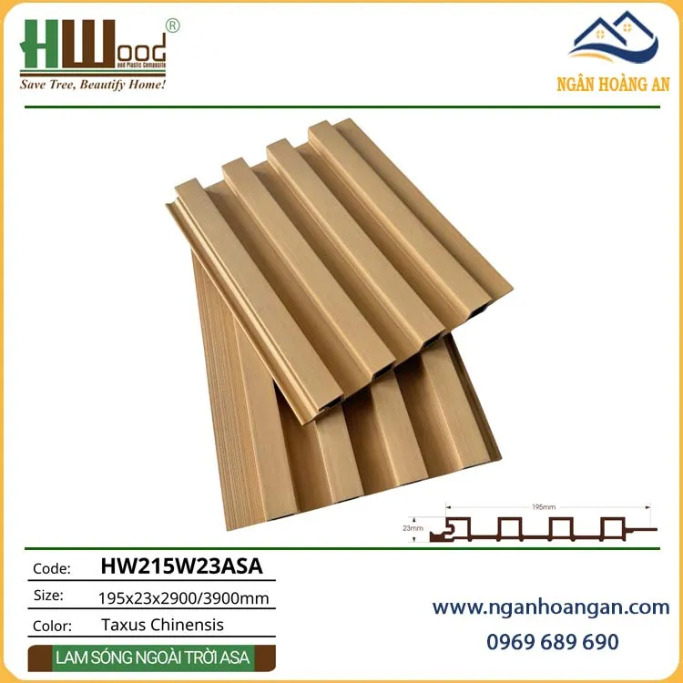 Tấm Ốp Lam Sóng Gỗ Nhựa Ngoài Trời Phủ ASA Hwood HW215W23ASA
