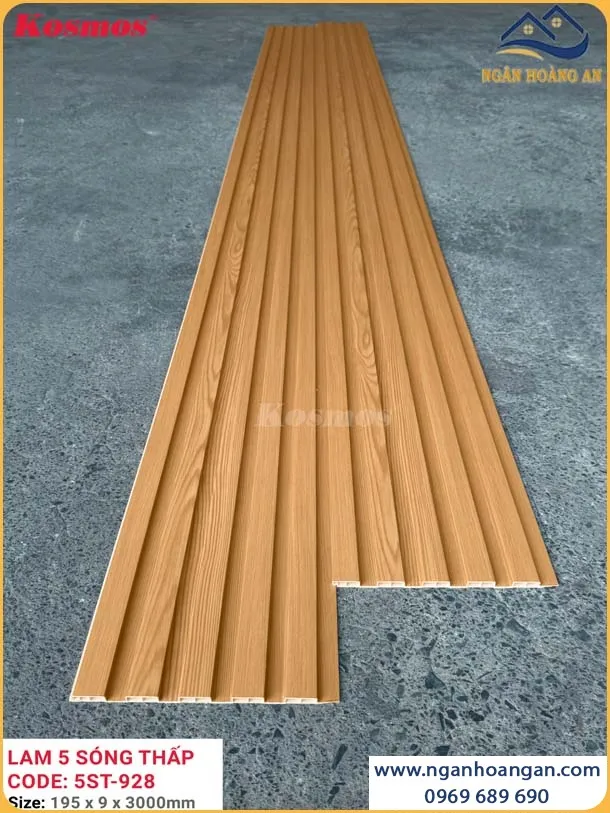 Tấm Ốp Trần Nhựa Lam 5 Sóng Thấp Giả Gỗ Kosmos 5ST-928
