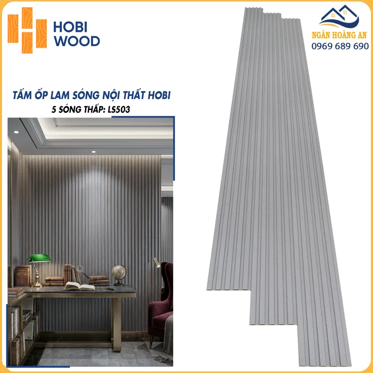 Lam Sóng Nhựa Giả Gỗ Hobiwood LS503 Màu Xám Nhạt
