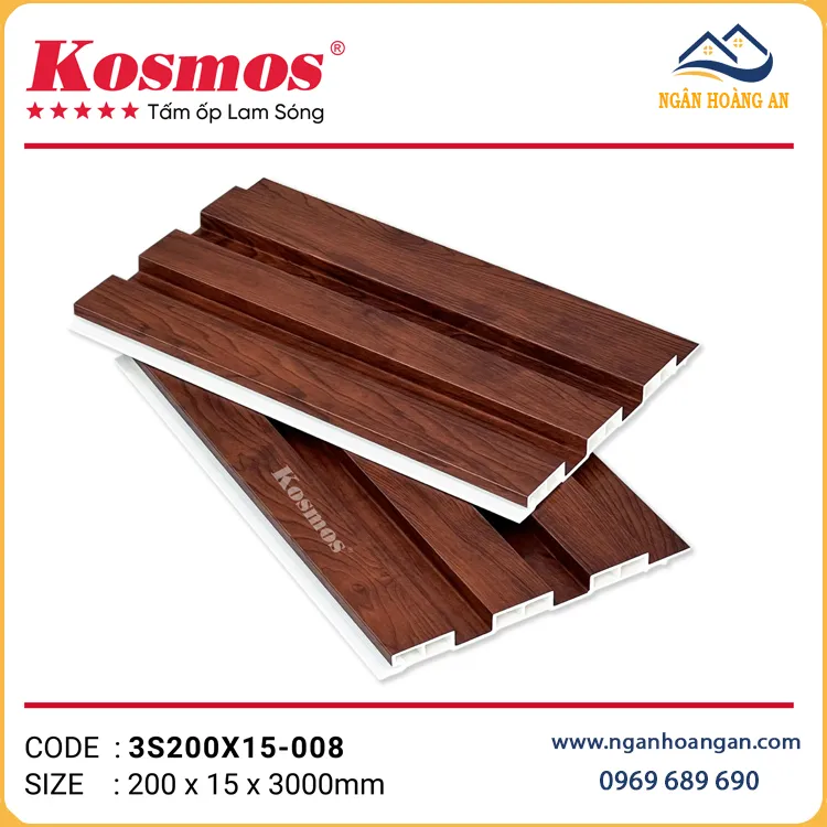 Lam 3 Sóng Nhựa Giả Gỗ Ốp Tường Kosmos 3S200X15-008