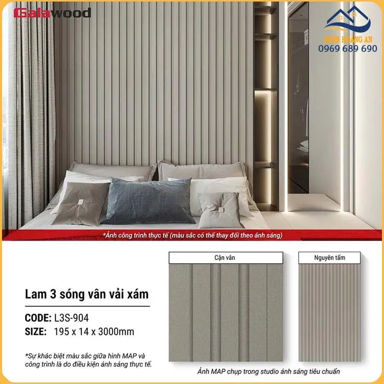 Lam Sóng Nhựa Ốp Trần Giả Vân Vải Galawood L3S-904  