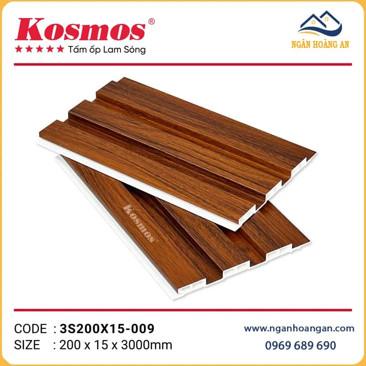 Lam Sóng Ốp Trần Nhựa Giả Gỗ Kosmos 3S200X15-009