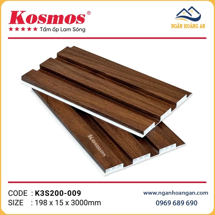 Lam Sóng Ốp Tường Nhựa Giả Gỗ Komsos K3S200-009