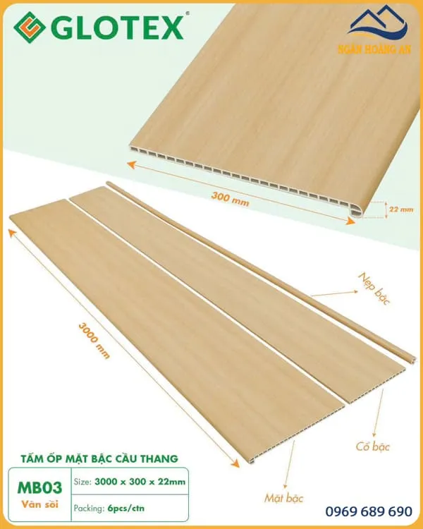 Mặt Bậc Cầu Thang Nhựa PVC Giả Gỗ Glotex MB03