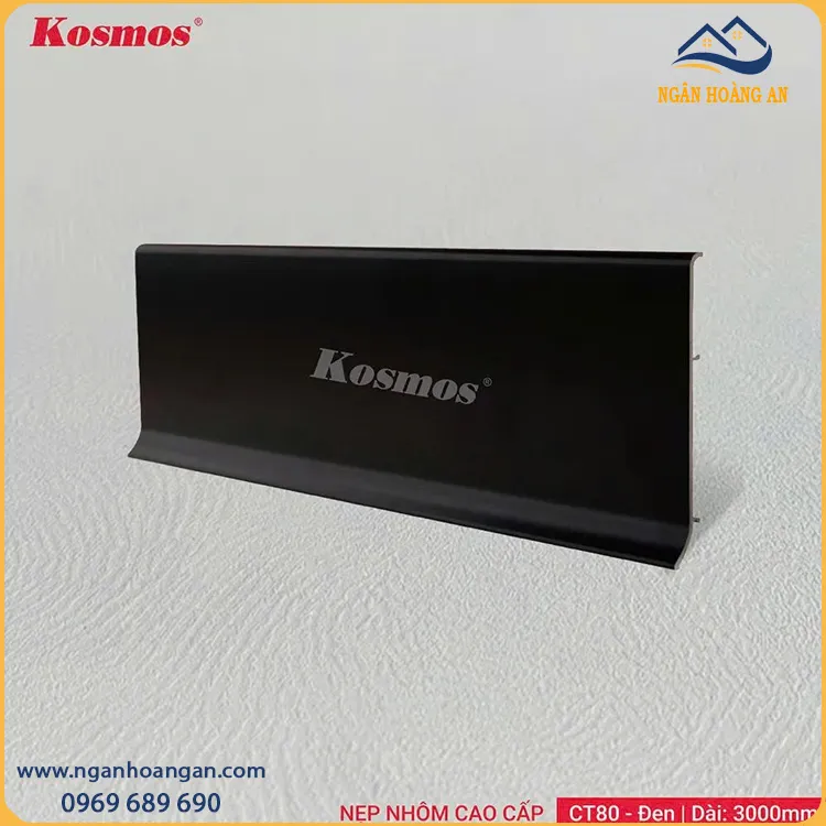 Nẹp Len Chân Tường Nhôm Kosmos 80mm CT80-D Màu Đen