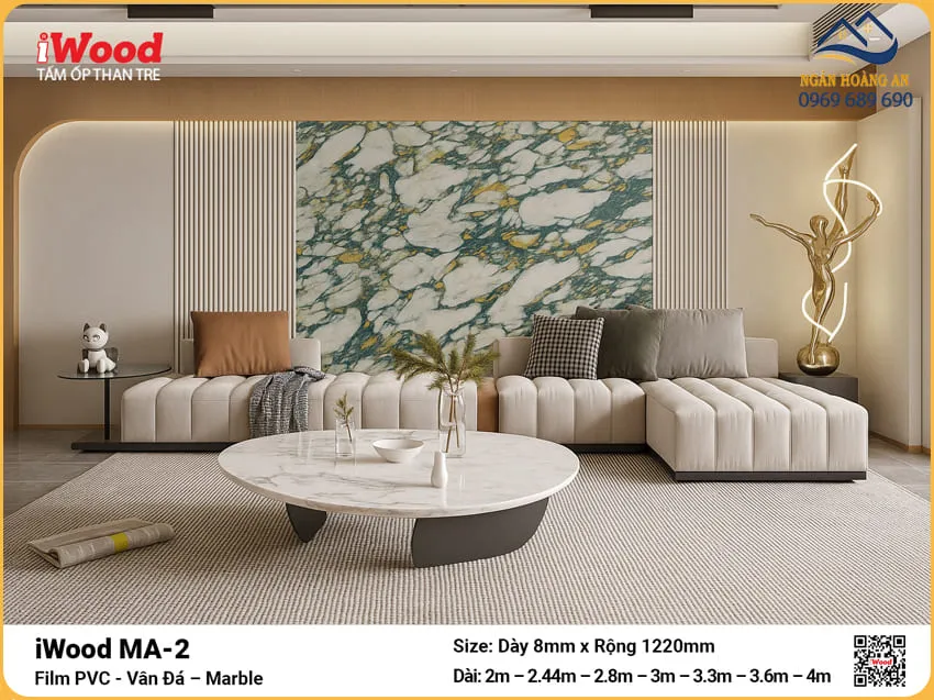 Ốp Tường Sợi Than Tre Đa Năng Vân Đá iWood MA-2