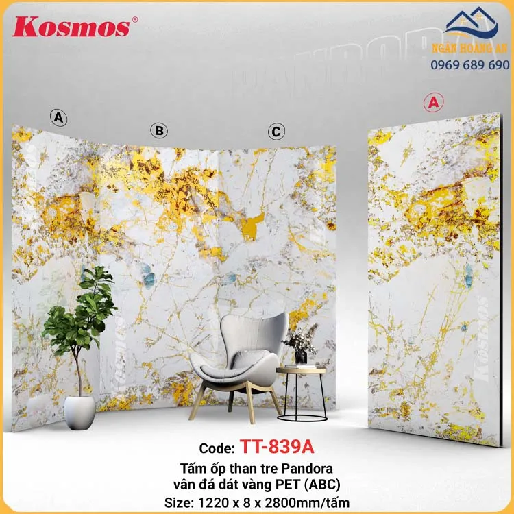 Tấm Ốp Than Tre Pandora Vân Đá Dát Vàng PET Kosmos TT-839