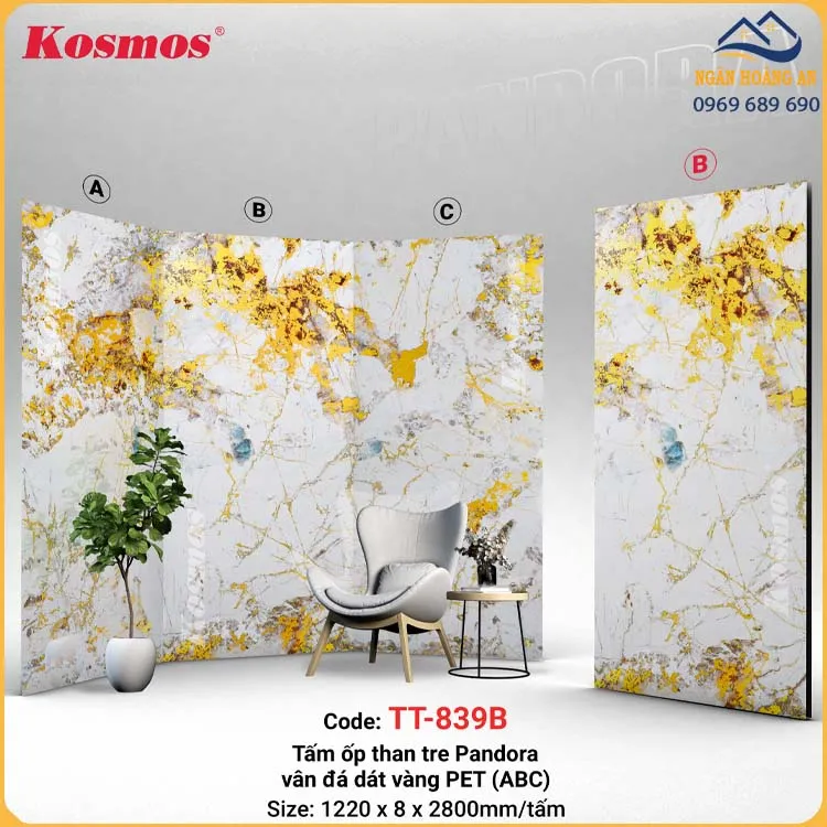 Tấm Ốp Than Tre Pandora Vân Đá Dát Vàng PET Kosmos TT-839