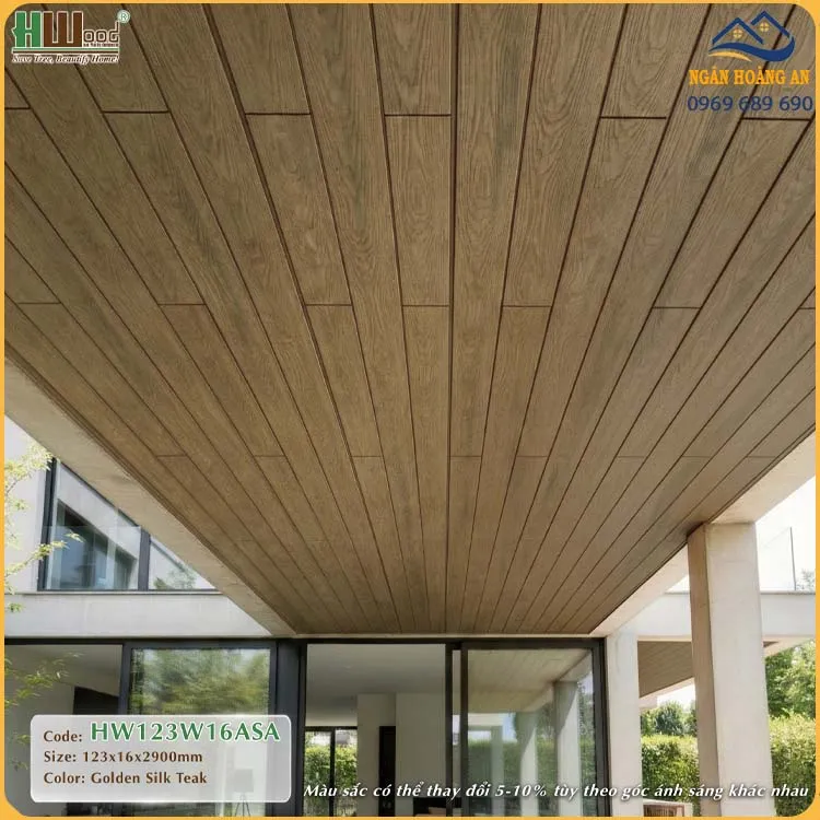 Tấm Ốp Trần Gỗ Nhựa Phủ ASA Hwood HW123W16ASA Golden Silk Teak