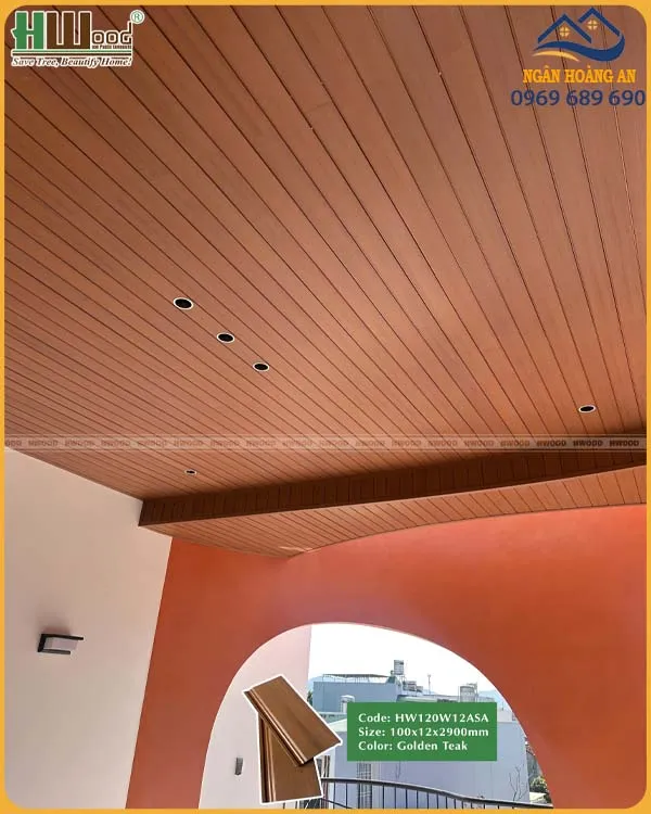 Tấm Ốp Trần Ngoài Trời Phủ ASA Hwood HW120W12ASA Golden Teak