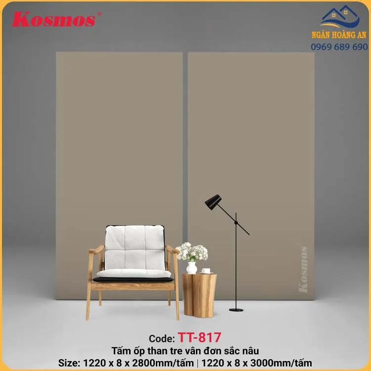 Tấm Ốp Đa Năng Sợi Than Tre Đơn Sắc Nâu Kosmos TT-817