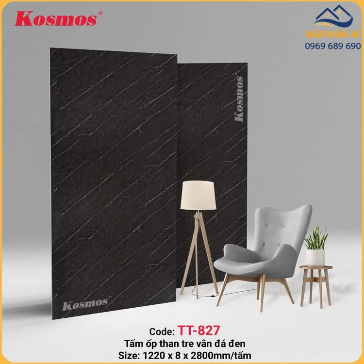 Tấm Ốp Đa Năng Sợi Than Tre Kosmos TT-827 Vân Đá Đen