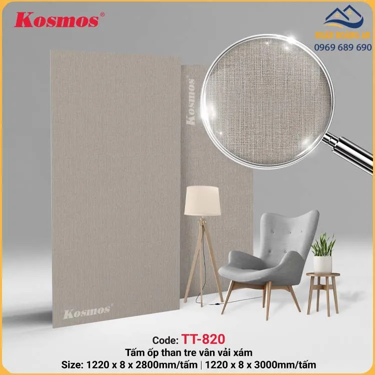Tấm Ốp Đa Năng Than Tre Kosmos TT-820 Vân Vải Xám