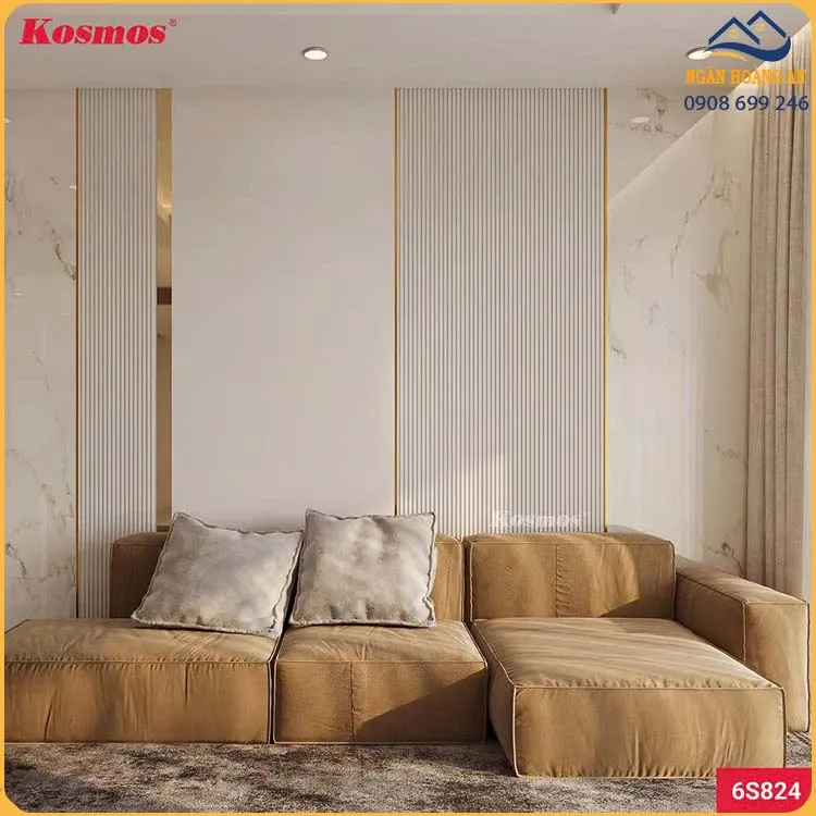Tấm Ốp Lam Sóng Than Tre Vân Vải Trắng Ghi Kosmos 6S824