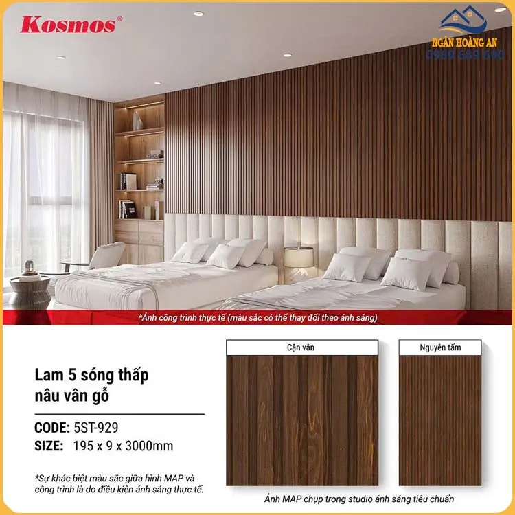 Ốp Tường Ốp Trần Lam 5 Sóng Nhựa Giả Gỗ  Kosmos 5ST-929