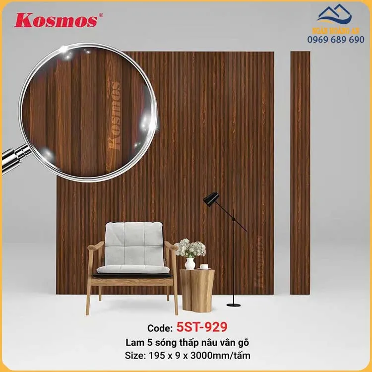 Ốp Tường Ốp Trần Lam 5 Sóng Nhựa Giả Gỗ  Kosmos 5ST-929