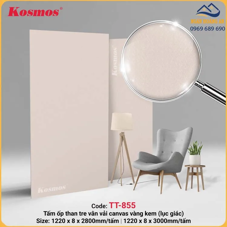 Tấm Ốp Than Tre Kosmos TT-855 Vàng Kem Hiệu Ứng Lục Giác