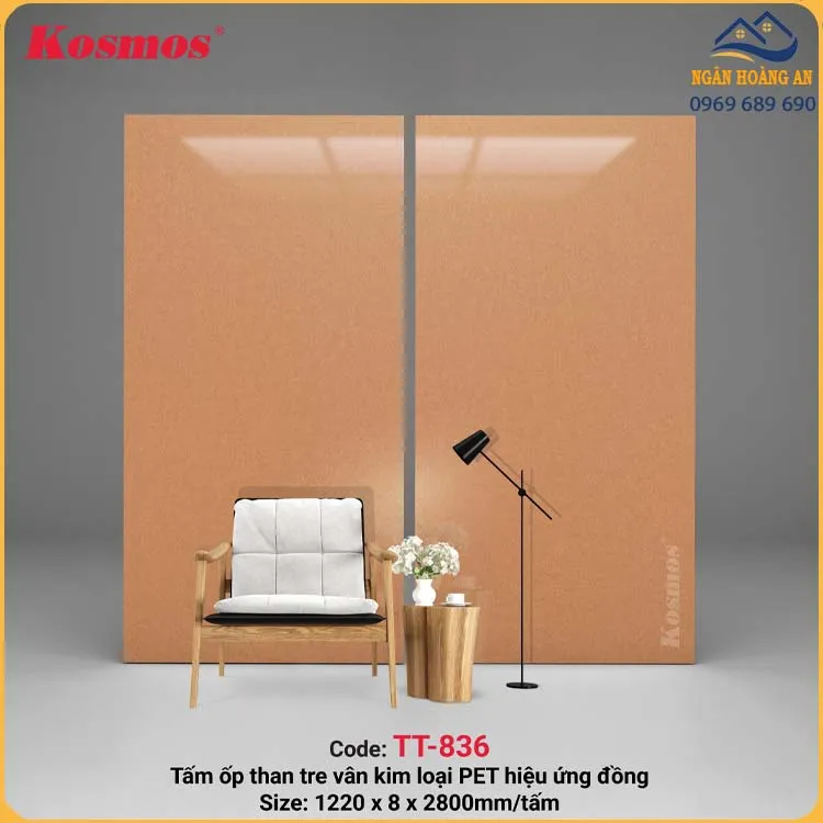 Tấm Ốp Sợi Than Tre Kosmos Vân Kim Loại PET Xước Đỏ Hồng TT-836