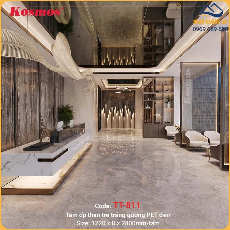 Tấm Ốp Than Tre Tráng Gương PET Đen Kosmos TT-811
