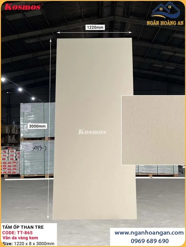 Tấm Ốp Tường Sợi Than Tre Vân Da Vàng Kem Kosmos TT-865