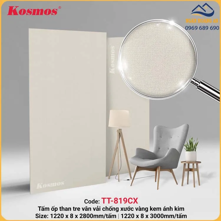 Tấm Ốp Than Tre Vân Vải Vàng Ánh Kim Kosmos TT-819CX