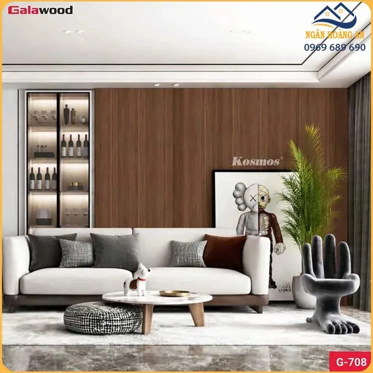 Tấm Ốp Than Tre Galawood 8mm G-708 Vân Gỗ Chống Xước Nâu Walnut