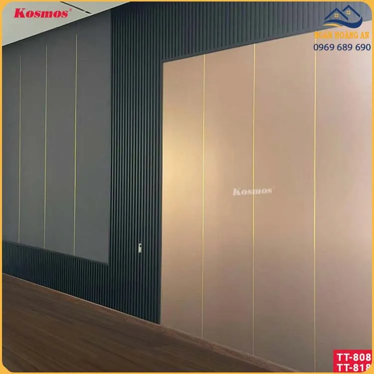Tấm Ốp Tường Sợi Than Tre Kim Loại PET Hồng Trà Kosmos TT-808