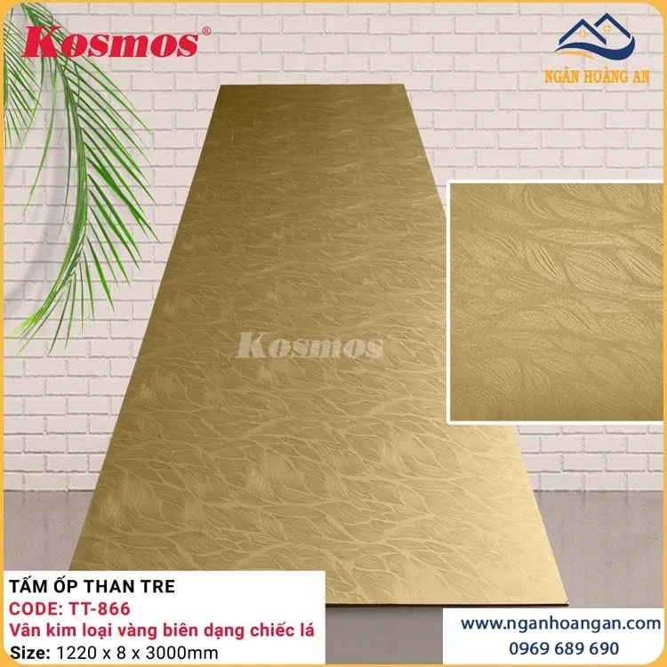 Ốp Tường Sợi Than Tre Kim Loại Vàng Biên Dạng Chiếc Lá Kosmos TT-866