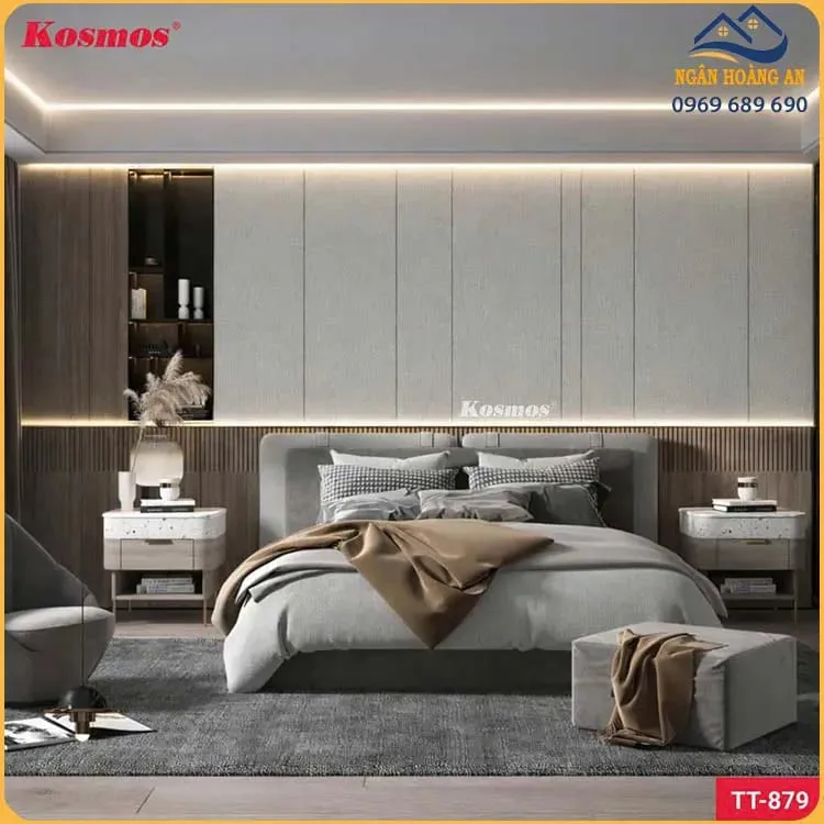 Tấm Ốp Tường Than Tre Kosmos TT-879 Vân Vải Canvas Vàng Kem Ánh Kim