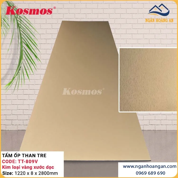 Tấm Ốp Than Tre Kosmos Kim Loại Vàng Xước Dọc TT-809 
