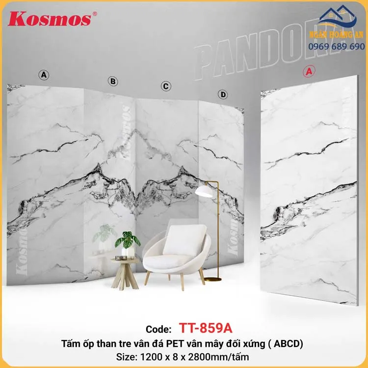 Tấm Ốp Than Tre Pandora Vân Đá PET Đối Xứng Kosmos TT-859