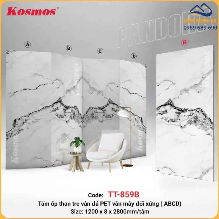 Tấm Ốp Than Tre Pandora Vân Đá PET Đối Xứng Kosmos TT-859