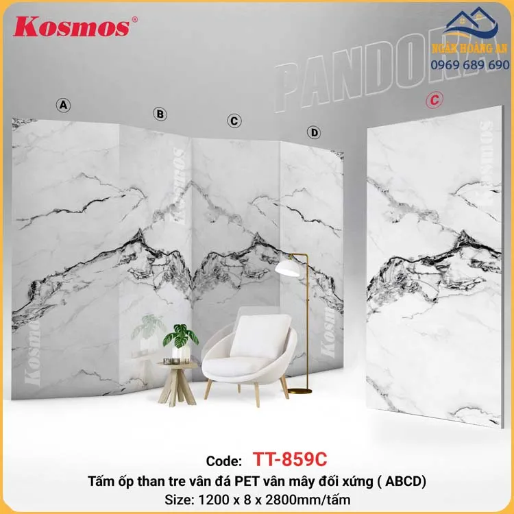 Tấm Ốp Than Tre Pandora Vân Đá PET Đối Xứng Kosmos TT-859