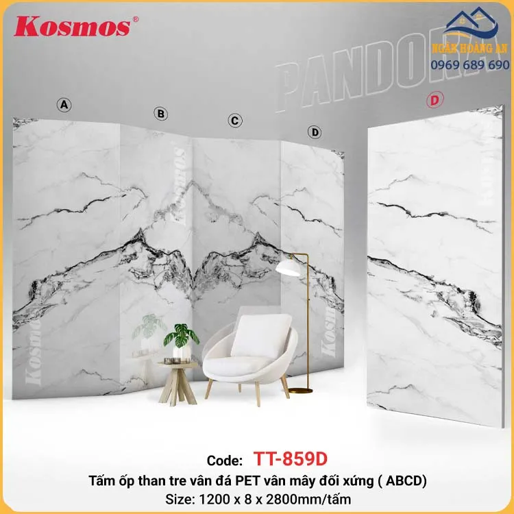 Tấm Ốp Than Tre Pandora Vân Đá PET Đối Xứng Kosmos TT-859