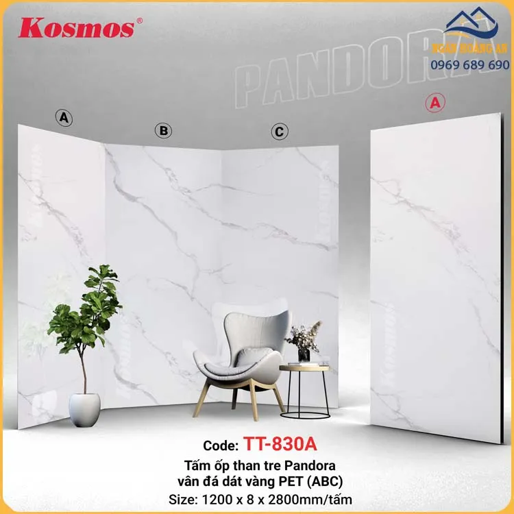 Tấm Ốp Than Tre Pandora Vân Đá Trắng Kosmos TT-830