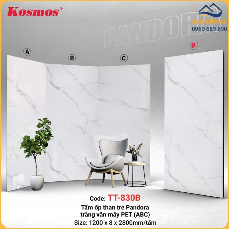 Tấm Ốp Than Tre Pandora Vân Đá Trắng Kosmos TT-830