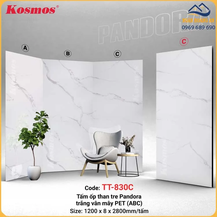 Tấm Ốp Than Tre Pandora Vân Đá Trắng Kosmos TT-830